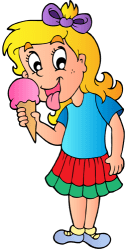 Nena rossa menjant un gelat Joc