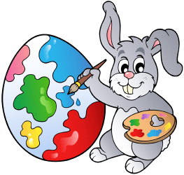 Conill pintor decora un ou de Pasqua Joc