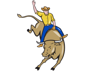 Un cowboy en un rodeo, un vaquer damunt un toro Joc