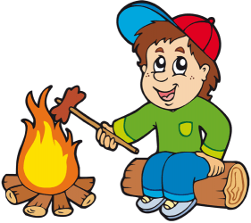 Excursionista amb una salsitxa al foc de camp Joc