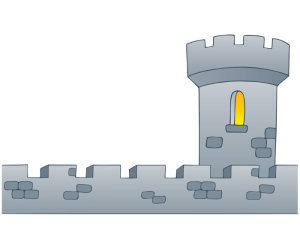 La muralla i una torre del castell Joc