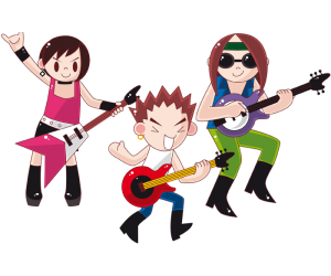 Les tres guitarristes de la banda de rock Joc