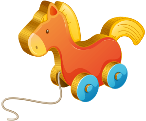 Un cavall amb rodes, una joguina d'estirar Joc