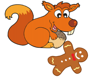 Un esquirol amb un gla i una galeta de Nadal Joc