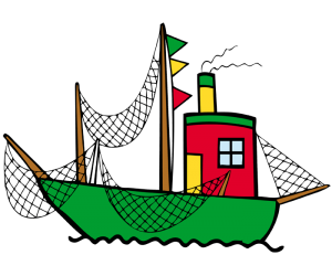 Un vaixell amb xarxes de pesca Joc