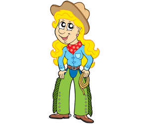 Una cowgirl, dona cowboy amb barret i corda Joc